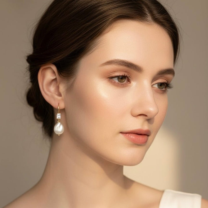 Alba Drop – Orecchini con perla keshi e zircone placcati oro 18K - Duestelle Italia