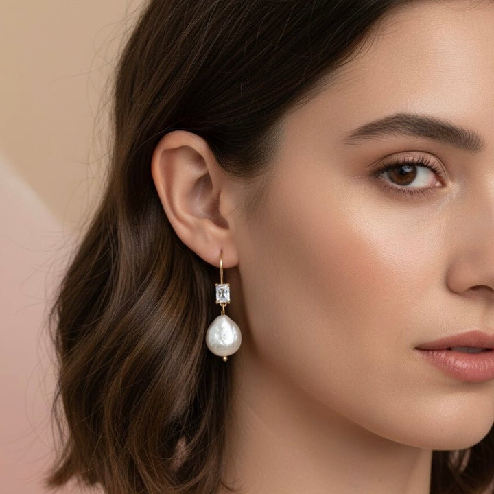 Alba Drop – Orecchini con perla keshi e zircone placcati oro 18K - Duestelle Italia