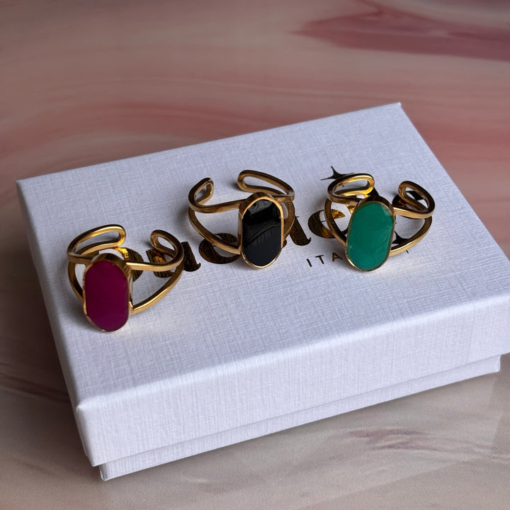 Anello artigianale in acciaio placcato oro 18K – Iconic - Made in Italy - Duestelle Italia