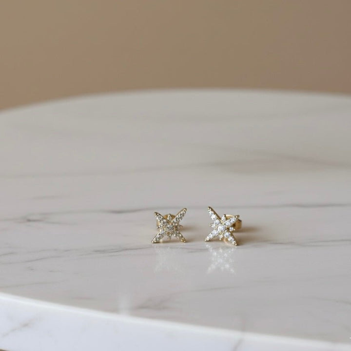 Astra – orecchini a stella con zirconi placcati oro 18K, leggeri e ipoallergenici - Duestelle Italia