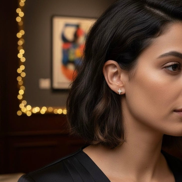 Astra – orecchini a stella con zirconi placcati oro 18K, leggeri e ipoallergenici - Duestelle Italia