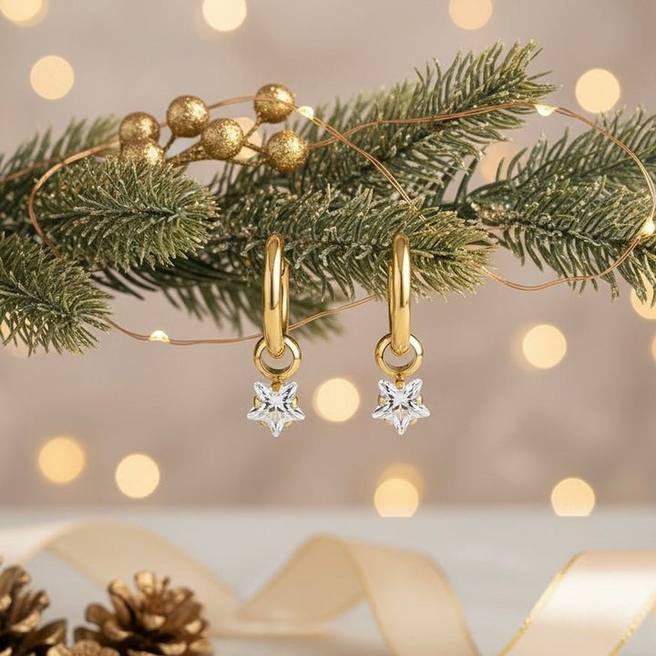 Astraea - Orecchini cerchietto con Stella Acciaio placcato oro - Duestelle Italia