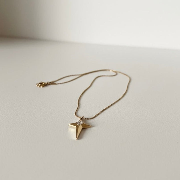 Caelis – Collana in acciaio placcato oro 18K con pendente Stella Polare e zircone - Duestelle Italia