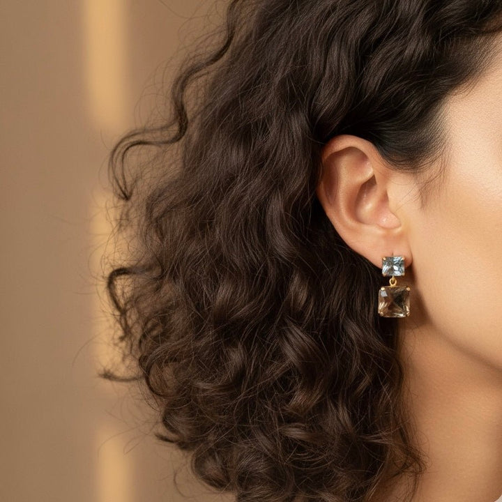 Crystal Duo - Orecchini rettangolari placcati oro 18k - Duestelle Italia