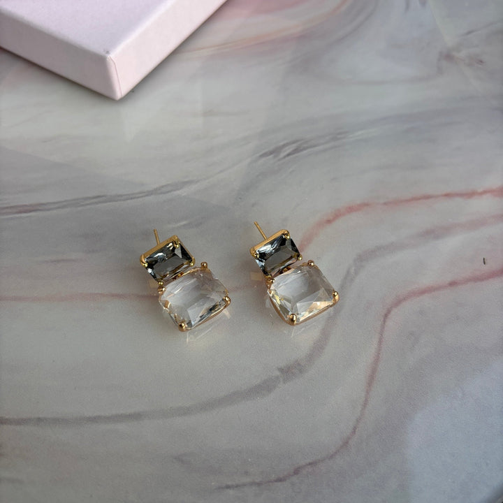 Crystal Duo - Orecchini rettangolari placcati oro 18k - Duestelle Italia