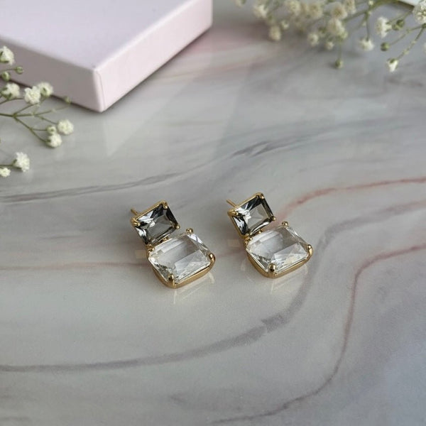 Crystal Duo - Orecchini rettangolari placcati oro 18k - Duestelle Italia