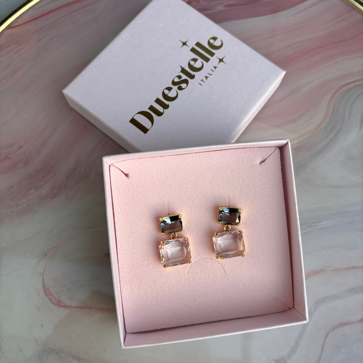 Crystal Duo - Orecchini rettangolari placcati oro 18k - Duestelle Italia