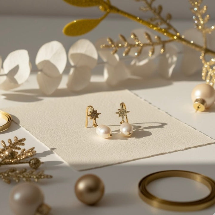 Elodie - Orecchini con perla di fiume e stella in zirconi – placcati oro 18K - Duestelle Italia