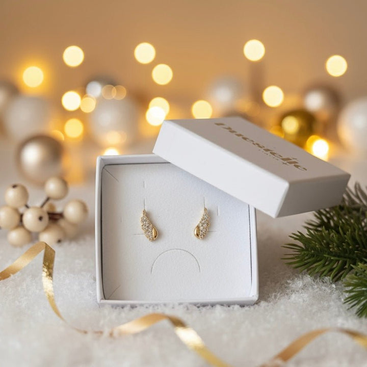 Heaven Drop Earrings – orecchini a lobo ali di Angelo placcati oro 18K con zirconi - Duestelle Italia