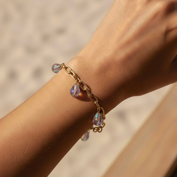 Iridesse – Bracciale a catena in acciaio placcato oro 18K con cristalli iridescenti | Handmade in Italy - Duestelle Italia