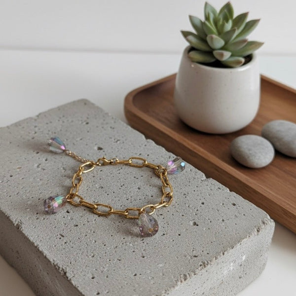 Iridesse – Bracciale a catena in acciaio placcato oro 18K con cristalli iridescenti | Handmade in Italy - Duestelle Italia