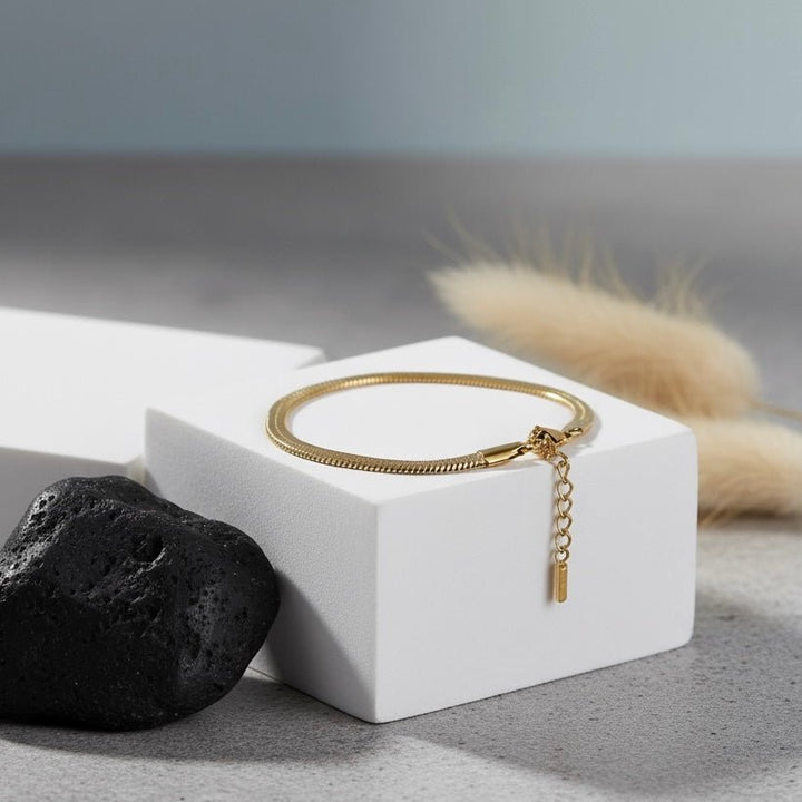 Lamar – Bracciale in acciaio a spina di pesce placcato oro 18K, regolabile e ipoallergenico - Duestelle Italia