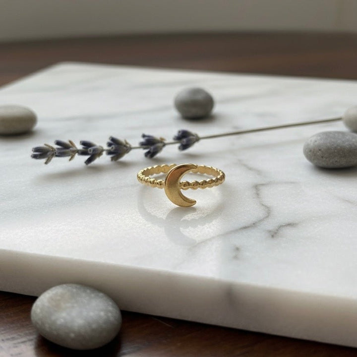 Luna Bead Ring – Anello Luna dorata regolabile waterproof - Duestelle Italia