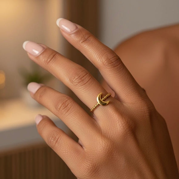 Luna Bead Ring – Anello Luna dorata regolabile waterproof - Duestelle Italia