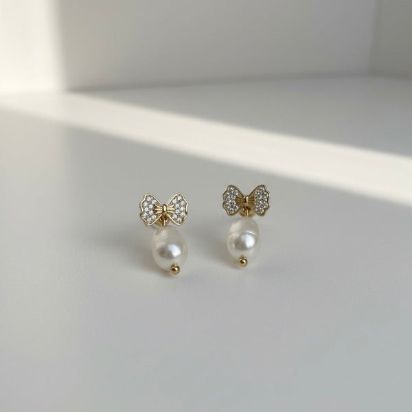 Luna Belle - Orecchini fiocco oro con perla di fiume – Handmade in Italy - Duestelle Italia