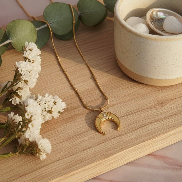 Luniva - Collana luna in acciaio placcato oro 18K, waterproof - Duestelle Italia