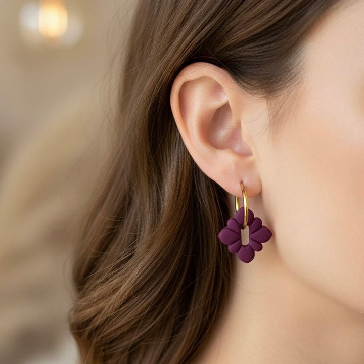 Orecchini a cerchietto artigianali in acciaio placcato oro 18k – Arielle Velvet - Duestelle Italia