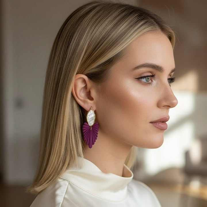 Orecchini Artigianali Foglia con Madreperla - Nacre Dream - Duestelle Italia