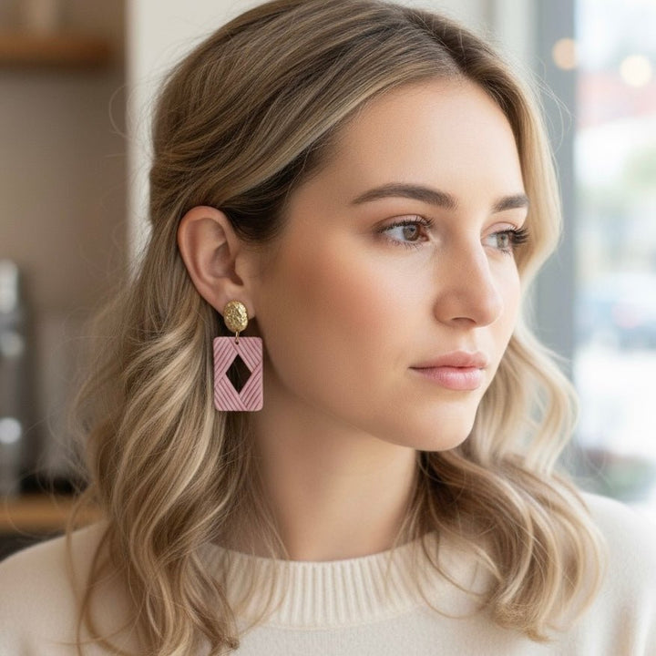 Orecchini artigianali rettangolari placcato oro 18k - Edge - Duestelle Italia