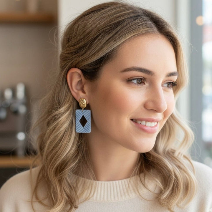 Orecchini artigianali rettangolari placcato oro 18k - Edge - Duestelle Italia