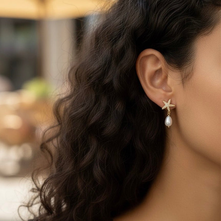 Orecchini Asteria - marina e Perla barocca placcato oro 18K - Duestelle Italia