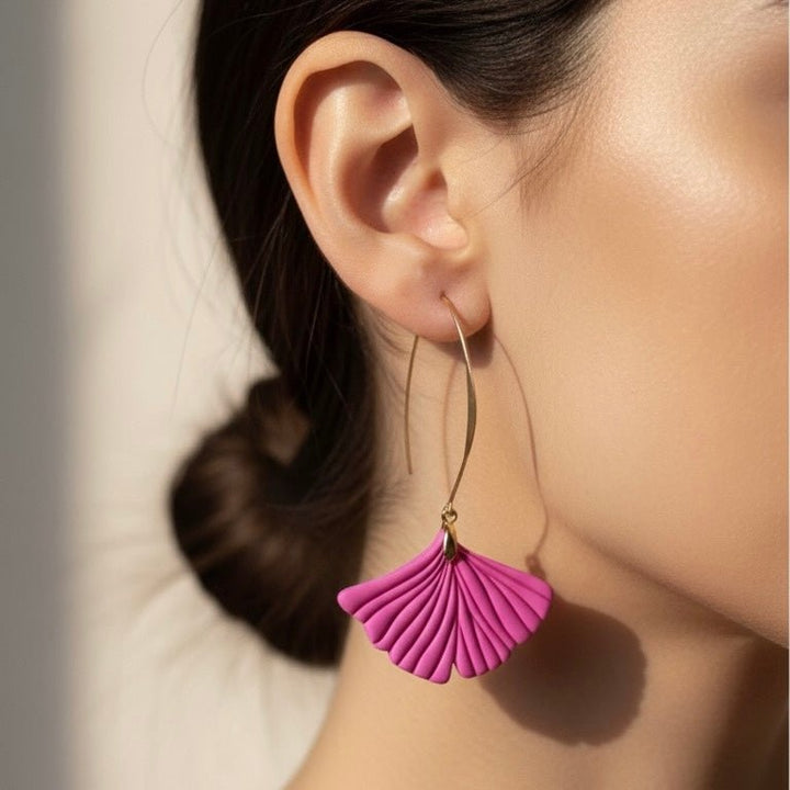 Orecchini pendenti Ginkgo Rosa - foglia placcato oro 18K - Duestelle Italia