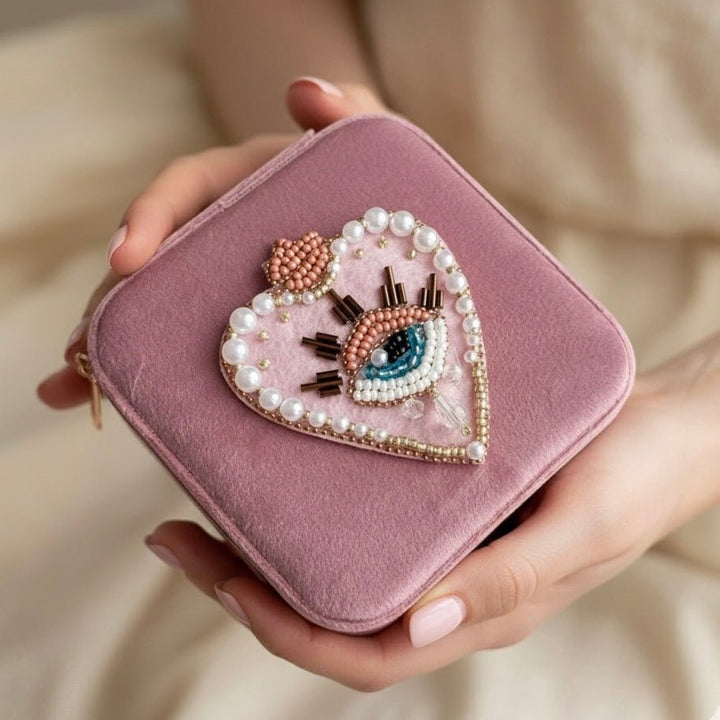 Portagioie da viaggio in velluto Occhio Protettivo Rosa - Duestelle Italia