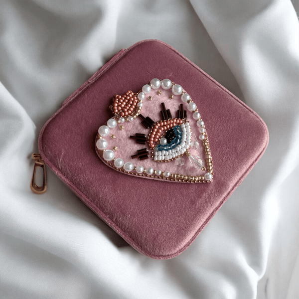 Portagioie da viaggio in velluto Occhio Protettivo Rosa - Duestelle Italia