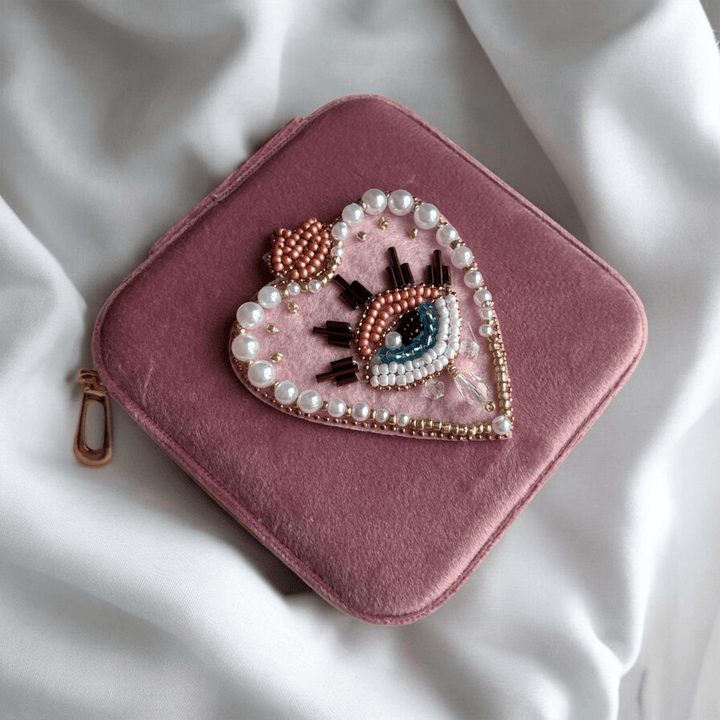 Portagioie da viaggio in velluto Occhio Protettivo Rosa - Duestelle Italia