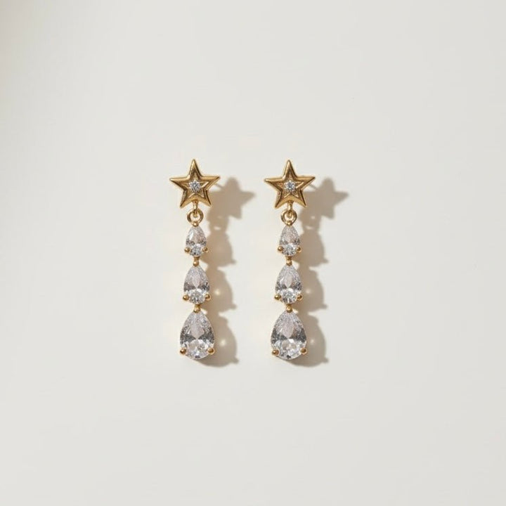 Star Tears Earrings – orecchini pendenti stella placcati oro 18K con zirconi a goccia | Handmade in Italy – eleganti e leggeri - Duestelle Italia