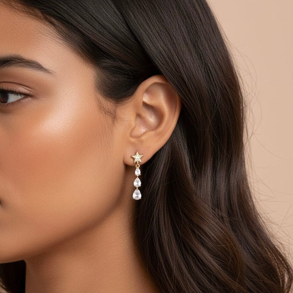 Star Tears Earrings – orecchini pendenti stella placcati oro 18K con zirconi a goccia | Handmade in Italy – eleganti e leggeri - Duestelle Italia