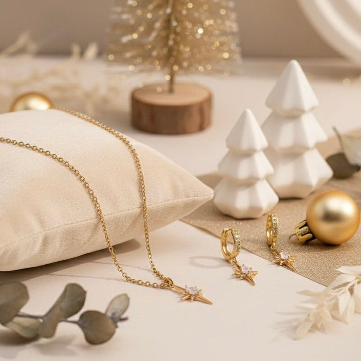 Stella Polare – Set Parure Gioielli (Collana + Orecchini) placcati oro 18K, zirconi, Scatolina regalo - Duestelle Italia