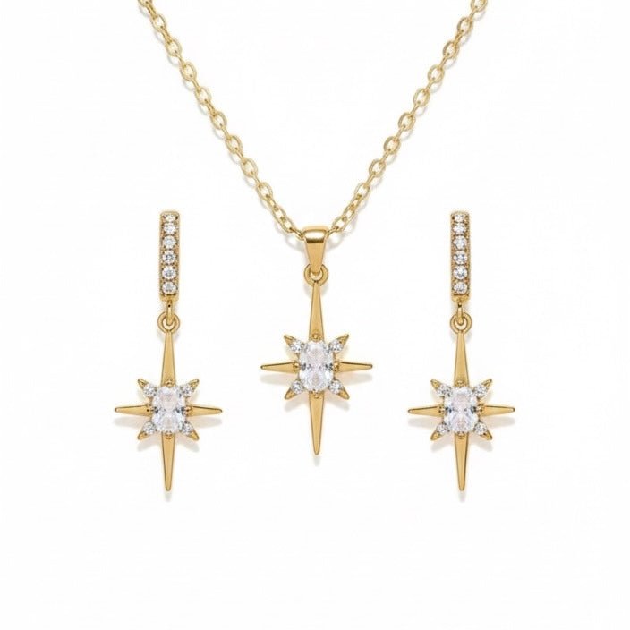 Stella Polare – Set Parure Gioielli (Collana + Orecchini) placcati oro 18K, zirconi, Scatolina regalo - Duestelle Italia