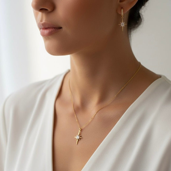 Stella Polare – Set Parure Gioielli (Collana + Orecchini) placcati oro 18K, zirconi, Scatolina regalo - Duestelle Italia