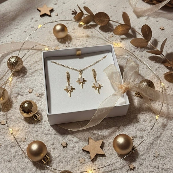 Stella Polare – Set Parure Gioielli (Collana + Orecchini) placcati oro 18K, zirconi, Scatolina regalo - Duestelle Italia