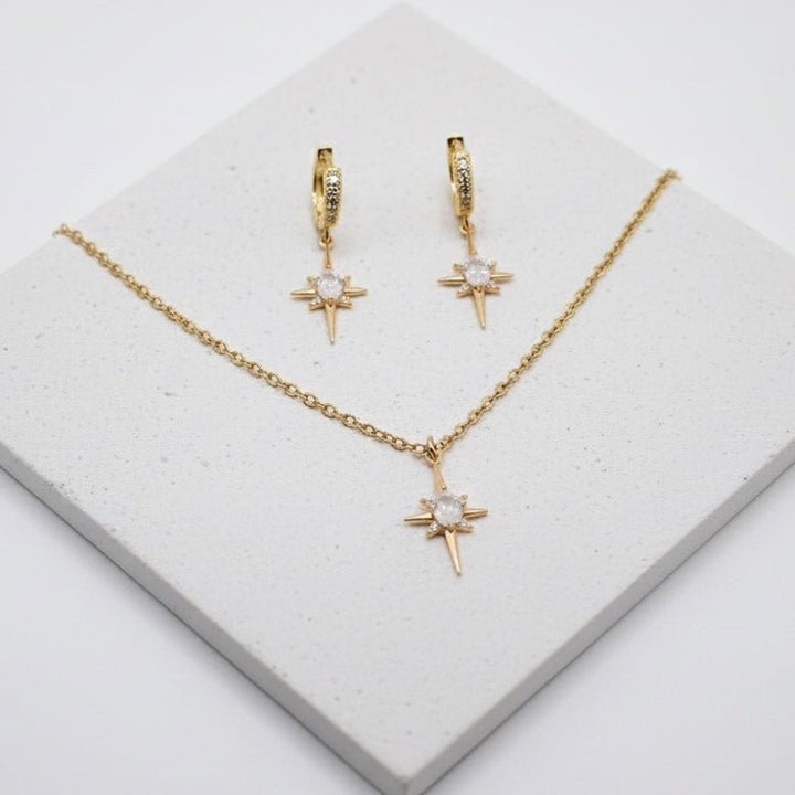 Stella Polare – Set Parure Gioielli (Collana + Orecchini) placcati oro 18K, zirconi, Scatolina regalo - Duestelle Italia