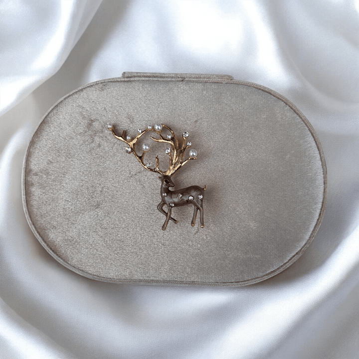 Velvet Reindeer – Portagioielli in velluto con spilla cervo dorato removibile - Duestelle Italia