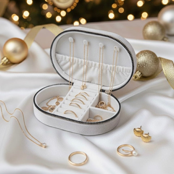 Velvet Shell – Portagioie in velluto grigio con spilla dorata rimovibile - Duestelle Italia