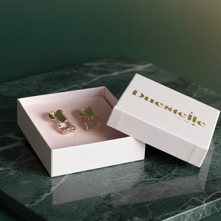 Vitrea – Orecchini oro 18K con vetro trasparente rettangolare - Duestelle Italia