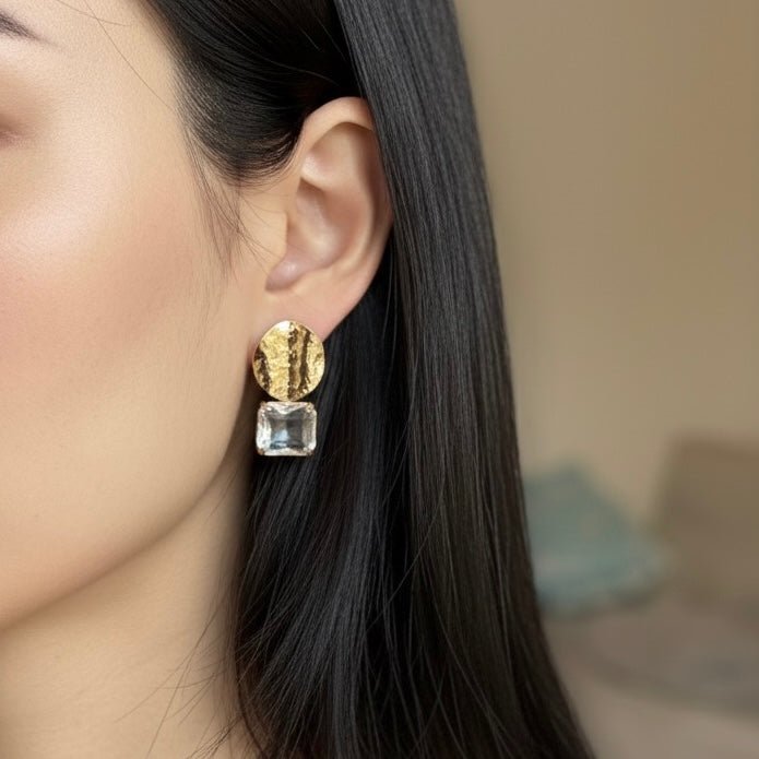 Vitrea – Orecchini oro 18K con vetro trasparente rettangolare - Duestelle Italia