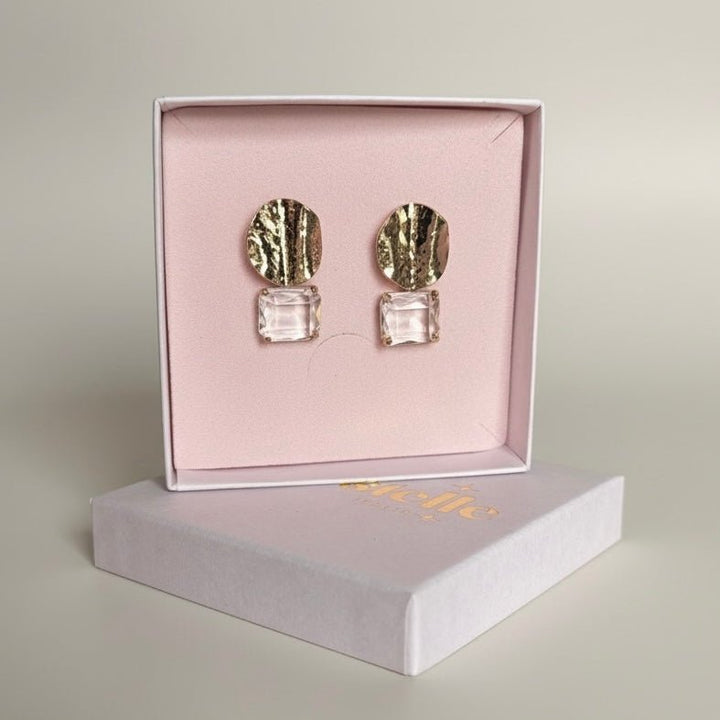 Vitrea – Orecchini oro 18K con vetro trasparente rettangolare - Duestelle Italia