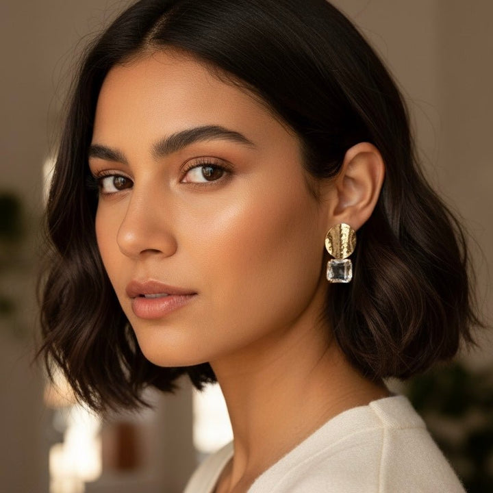 Vitrea – Orecchini oro 18K con vetro trasparente rettangolare - Duestelle Italia