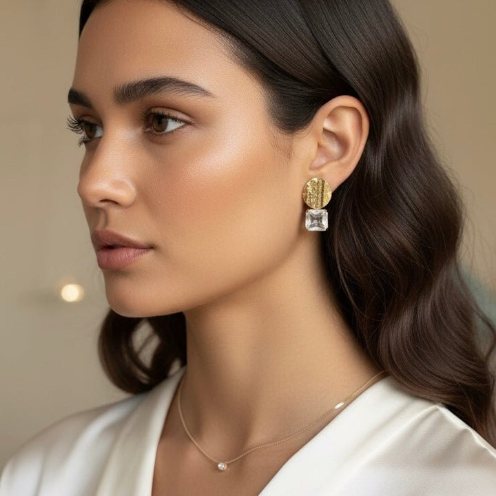 Vitrea – Orecchini oro 18K con vetro trasparente rettangolare - Duestelle Italia