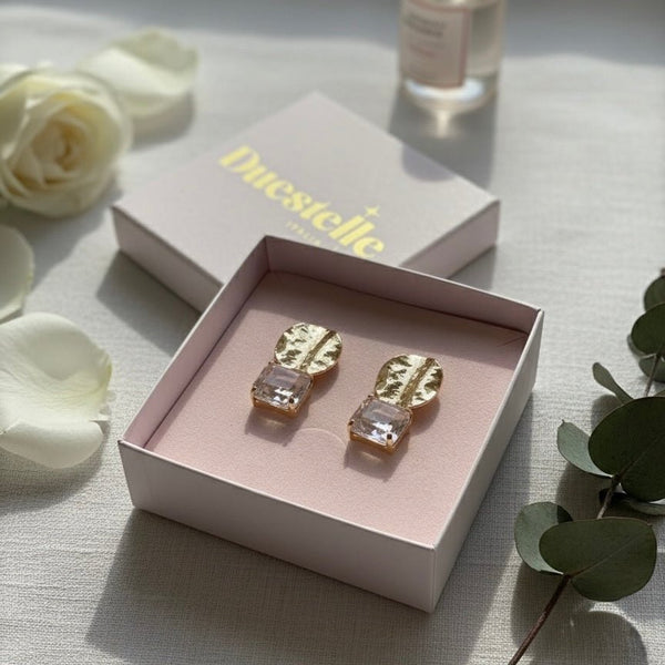 Vitrea – Orecchini oro 18K con vetro trasparente rettangolare - Duestelle Italia