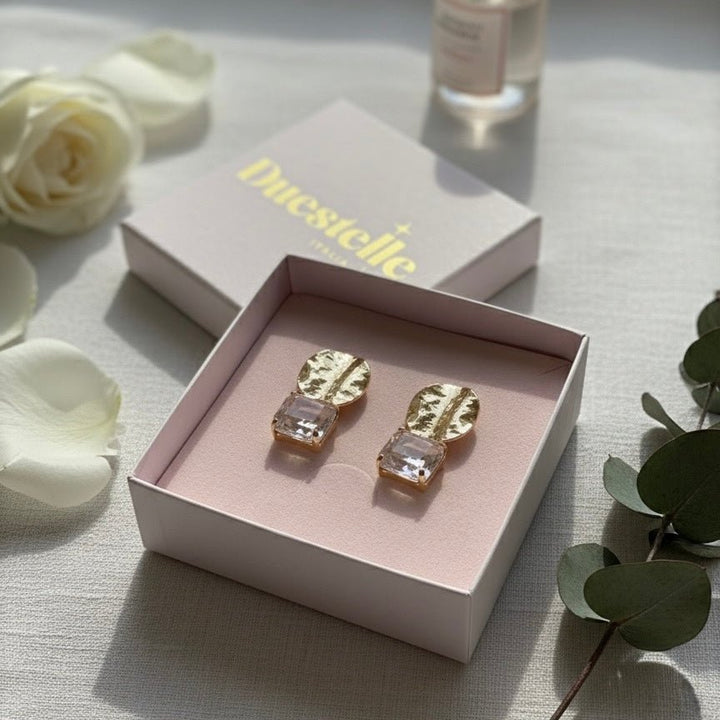 Vitrea – Orecchini oro 18K con vetro trasparente rettangolare - Duestelle Italia